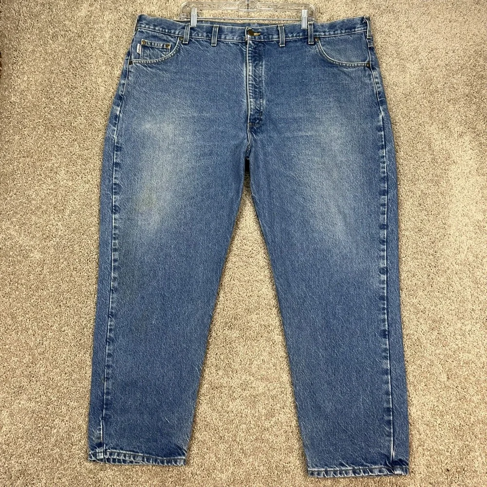 Carhartt Jeans Men 48x30 Medium Wash Denim Straight Leg 5 Pocket Relaxed Fit EUC